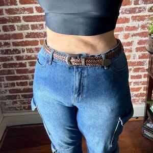 Vintage leather dark brown braided belt | tagged: M/L